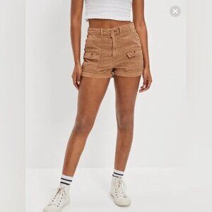 American Eagle Corduroy Highest Rise 90s Boyfriend Cargo Short Tan 16 NWT